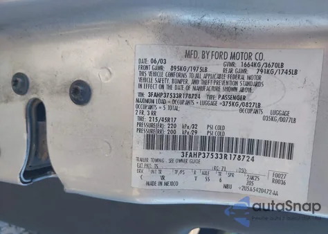 2003 Ford Focus Svt/Zx5 z USA, uszkodzony, nr VIN 3FAHP37533R178724